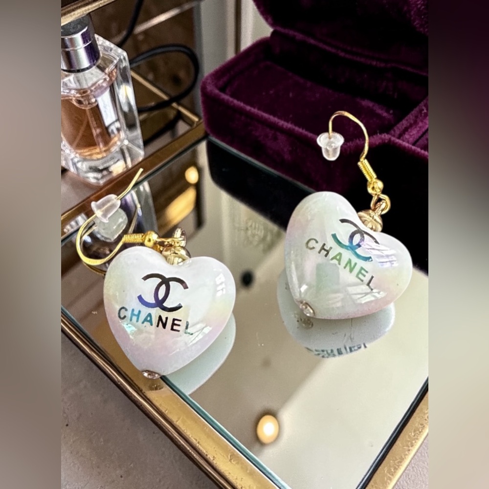 Custom White Iridescent Acrylic Zipper-pull Pendant Earrings